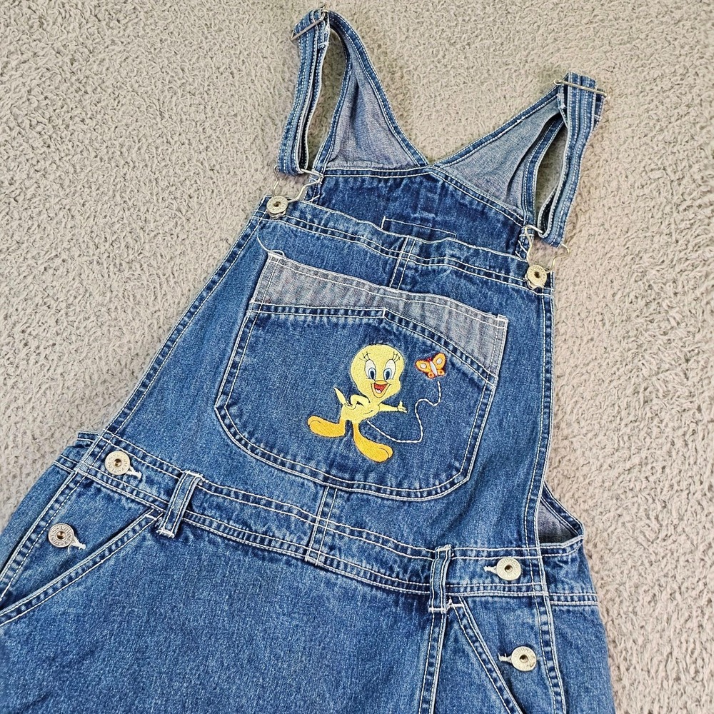 Looney Tunes Tweety Overalls Womens Small Blue Denim Shortall Skort Pockets